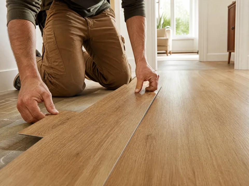Illustrative interior featuring luxury vinyl plank flooring; not a photo of a completed Flooring For All customer project.